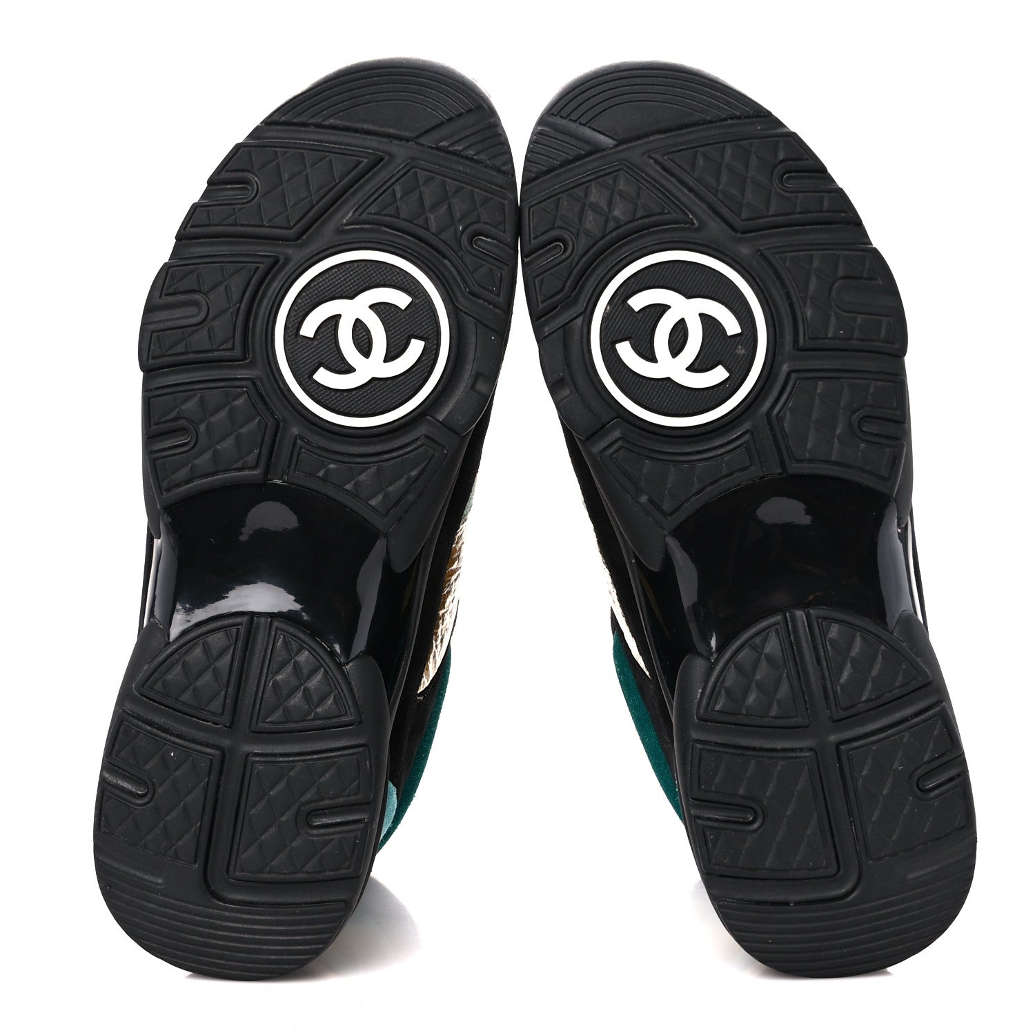 Chanel Suede Calfskin Fabric CC High Top Sneakers 40 Black Turquoise Gold 5 of 9