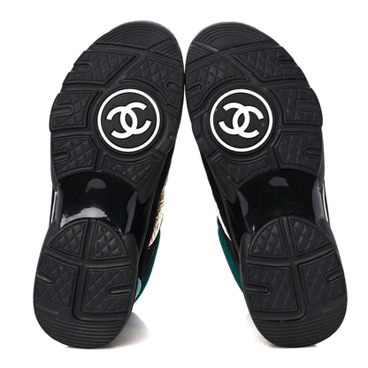 Chanel Suede Calfskin Fabric CC High Top Sneakers 40 Black Turquoise Gold 5 of 9