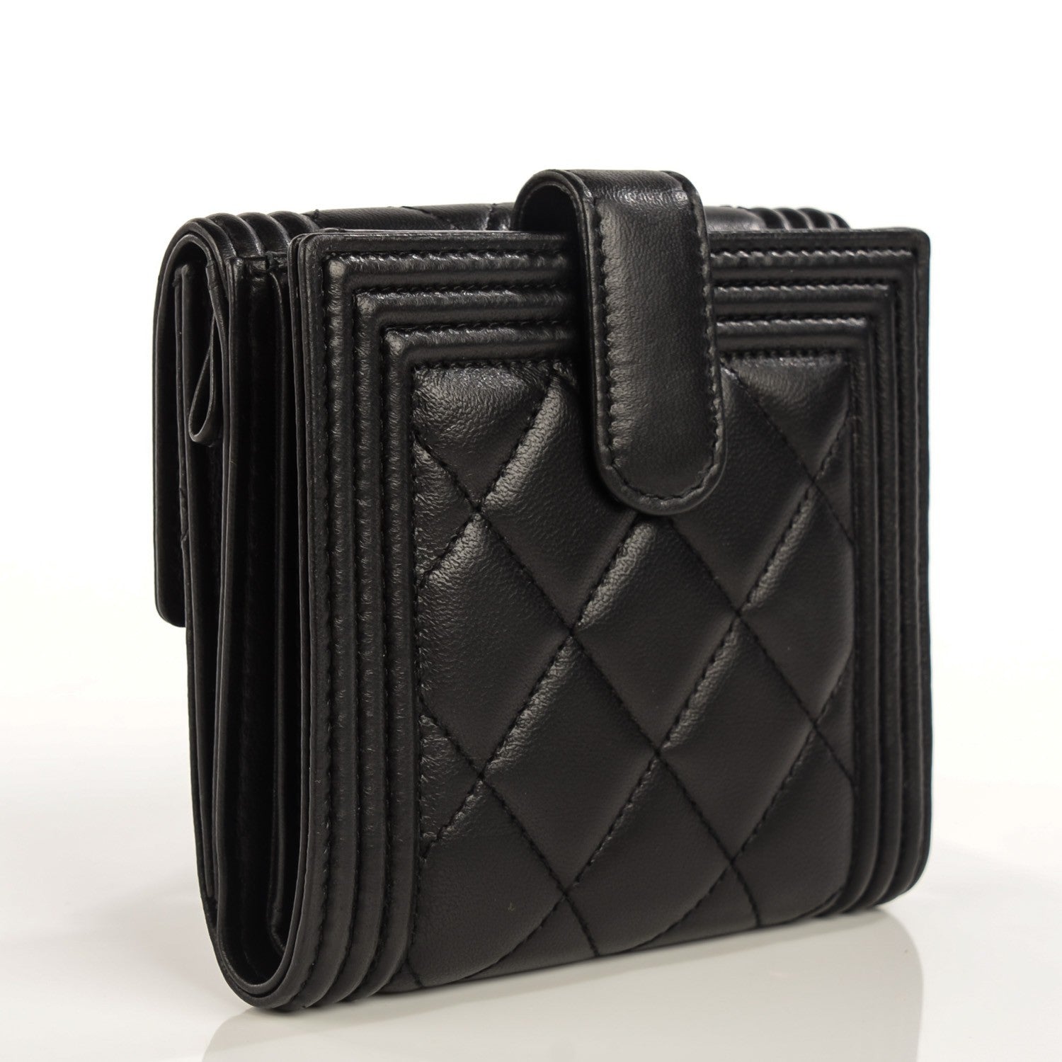 Chanel Lambskin Quilted Compact Boy Wallet Black 3 of 9
