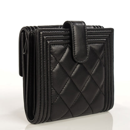 Chanel Lambskin Quilted Compact Boy Wallet Black 3 of 9