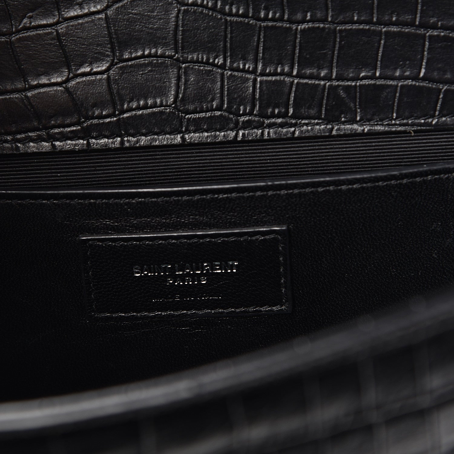 Saint Laurent Calfskin Crocodile Embossed Medium Classic Monogram Kate Tassel Satchel Black 6 of 12