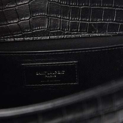 Saint Laurent Calfskin Crocodile Embossed Medium Classic Monogram Kate Tassel Satchel Black 6 of 12