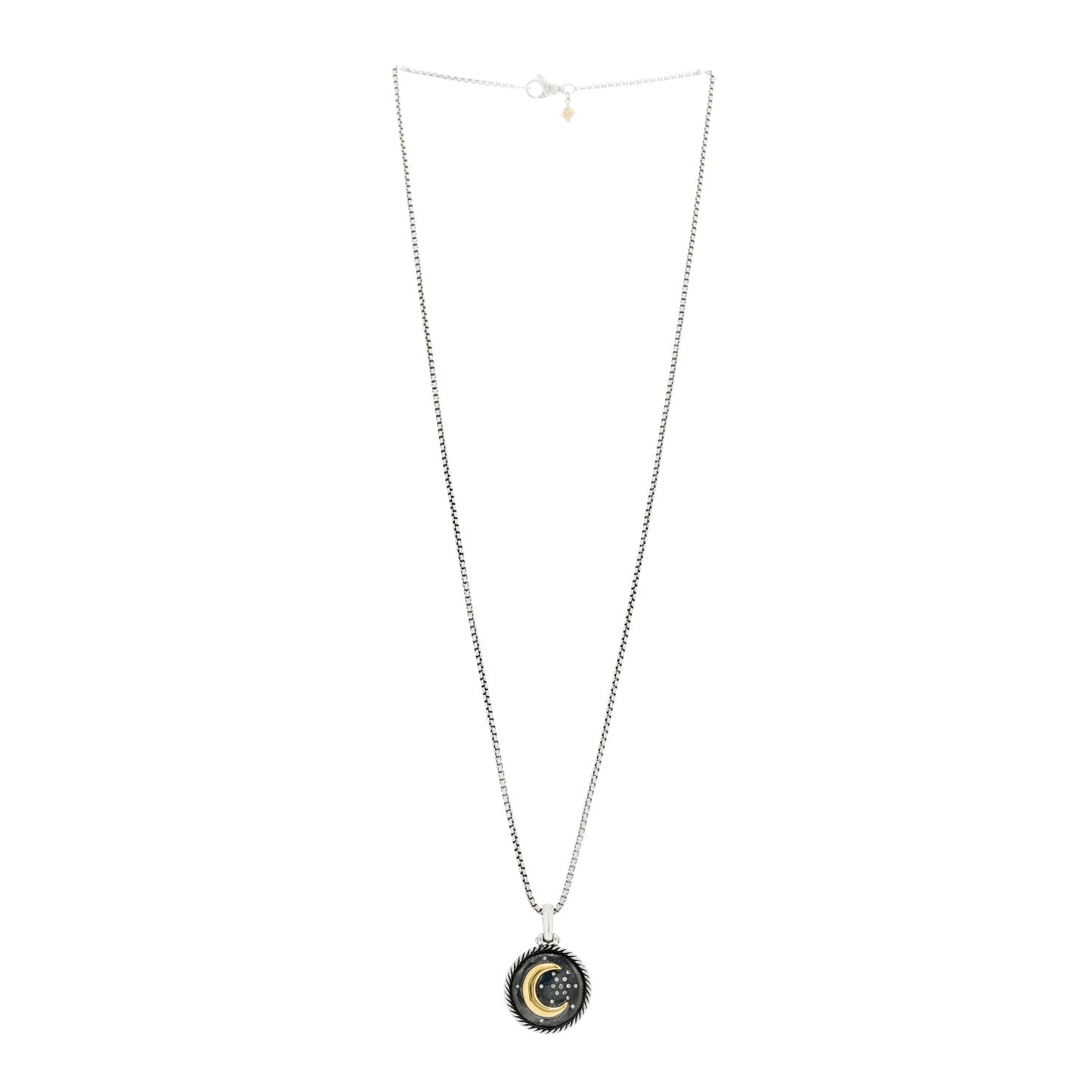 Sterling Silver 18K Yellow Gold Diamond Moon and Star Amulet Pendant Necklace