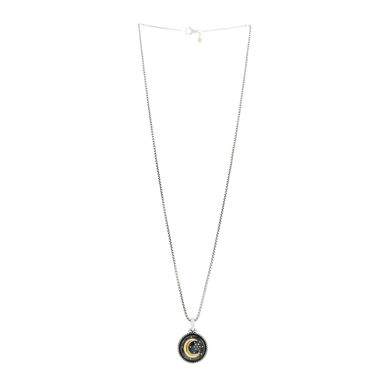 David Yurman Sterling Silver 18K Yellow Gold Diamond Moon and Star Amulet Pendant Necklace 3 of 6