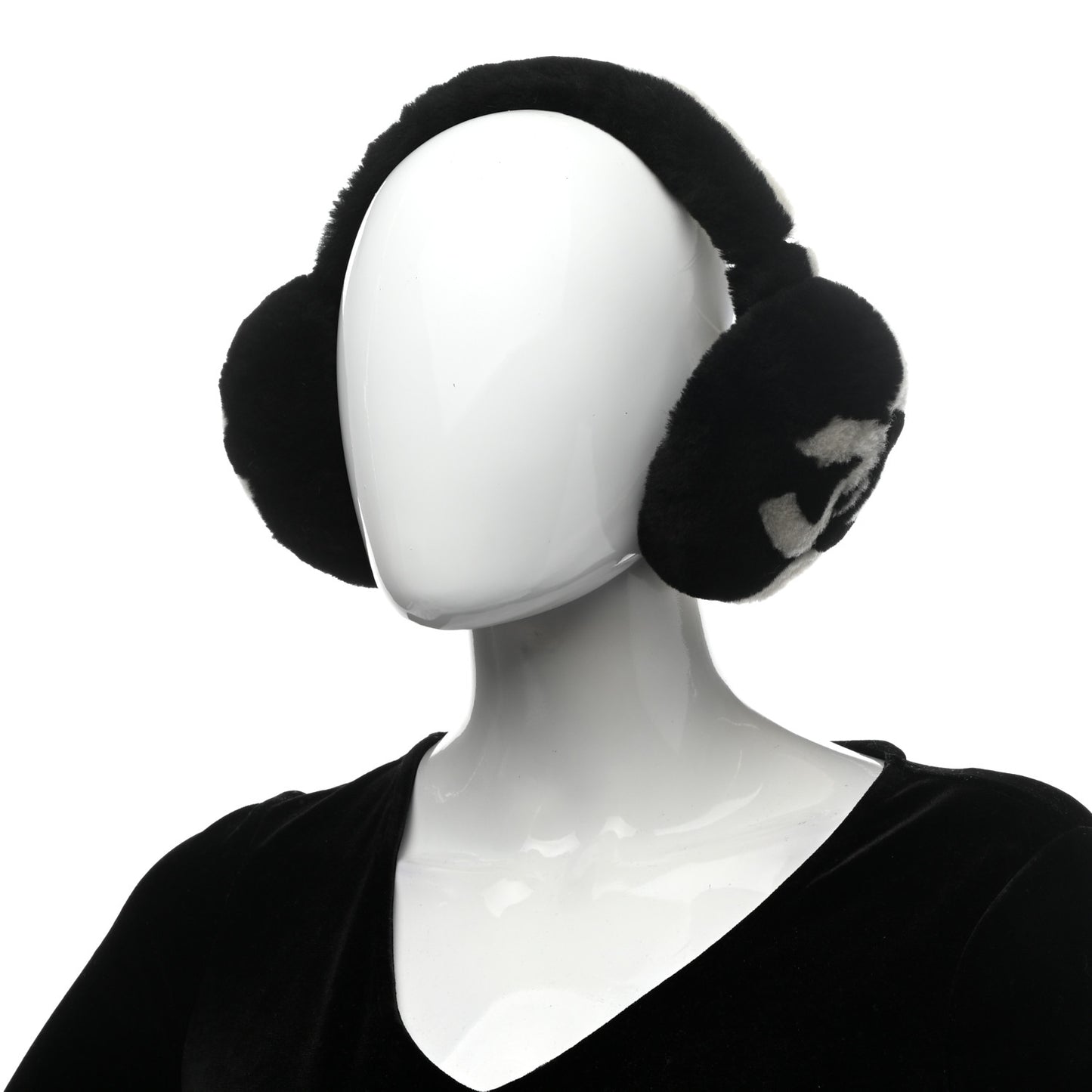 Shearling CC Ear Muffs Black White