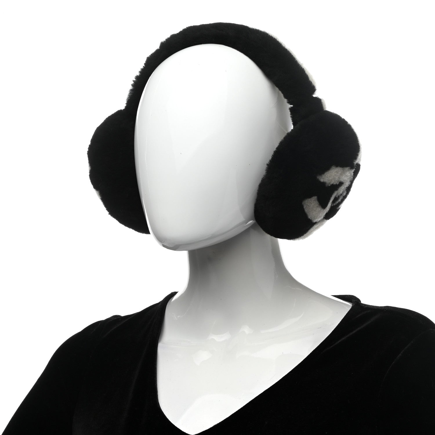 Chanel Shearling CC Ear Muffs Black White 2 of 5