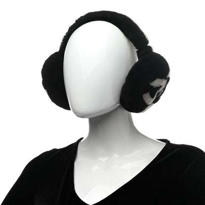 Chanel Shearling CC Ear Muffs Black White 2 of 5