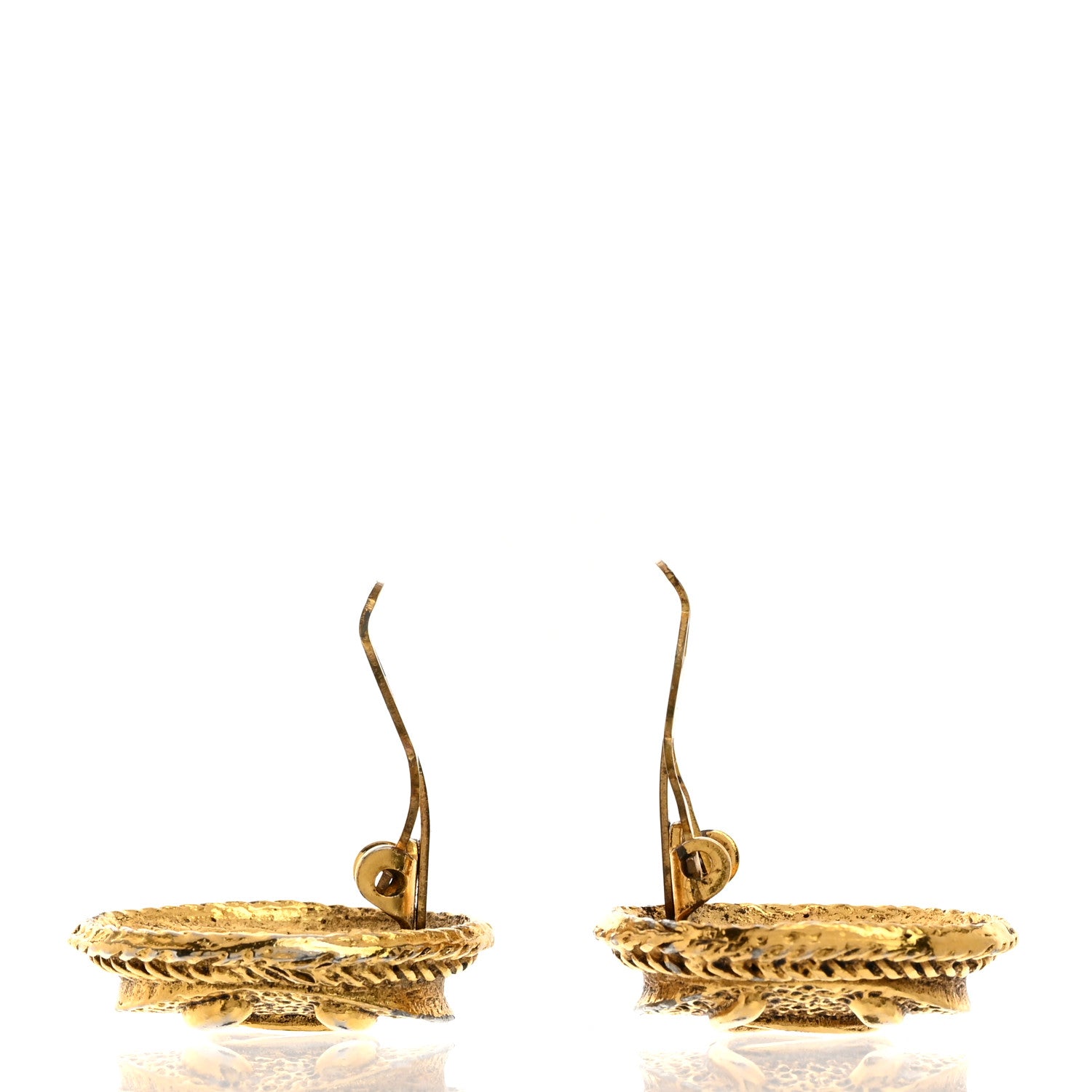 Chanel Metal Round CC Clip On Earrings Gold 3 of 4