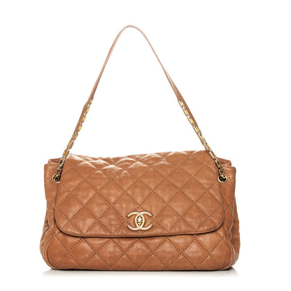 Chanel Calfskin Quilted Jumbo Retro Chain Accordion Flap Dark Beige 1 of 7
