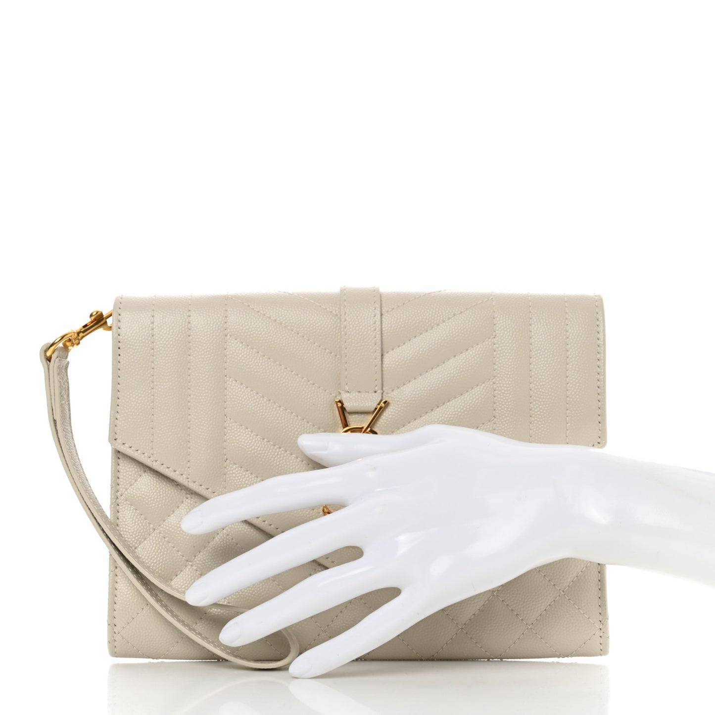 Grain De Poudre Textured Mixed Matelasse Triquilt Monogram Clutch Blanc Vintage