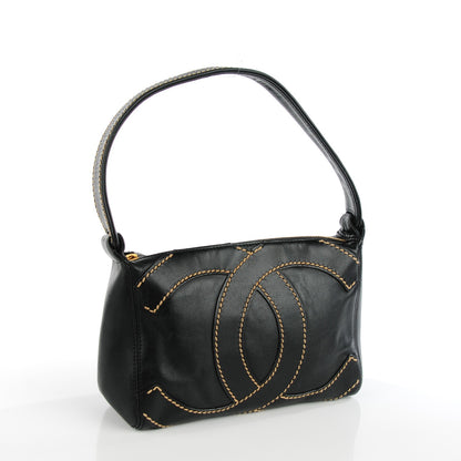 Chanel Calfskin Small CC Stitched Shoulder Bag Black 3 of 7