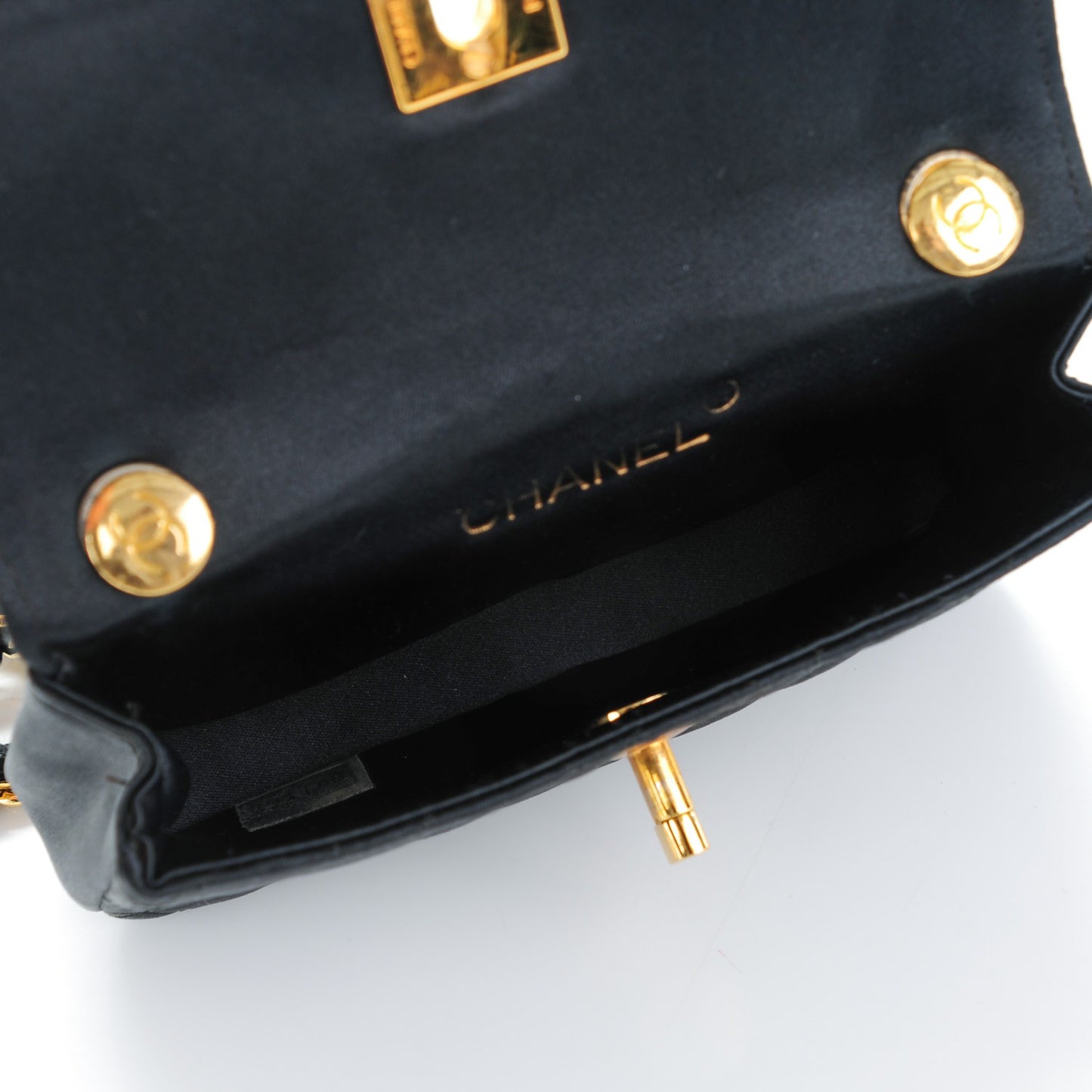 Satin Quilted Micro Mini Flap Black