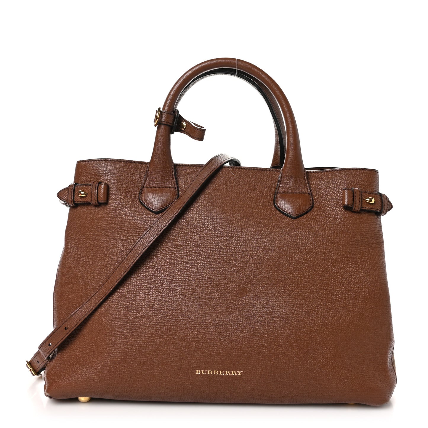 Grainy Calfskin House Check Medium Banner Tote Dark Sand