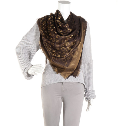 Louis Vuitton Silk Lurex Wool Monogram Shine Shawl Brown 2 of 5