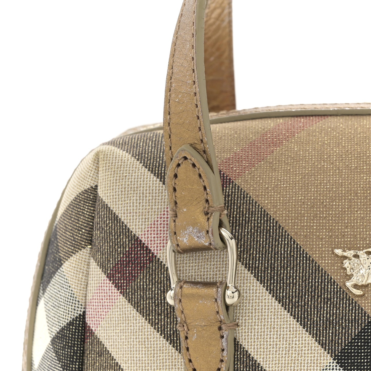 Shimmer Check Mini Boston Bag Gold