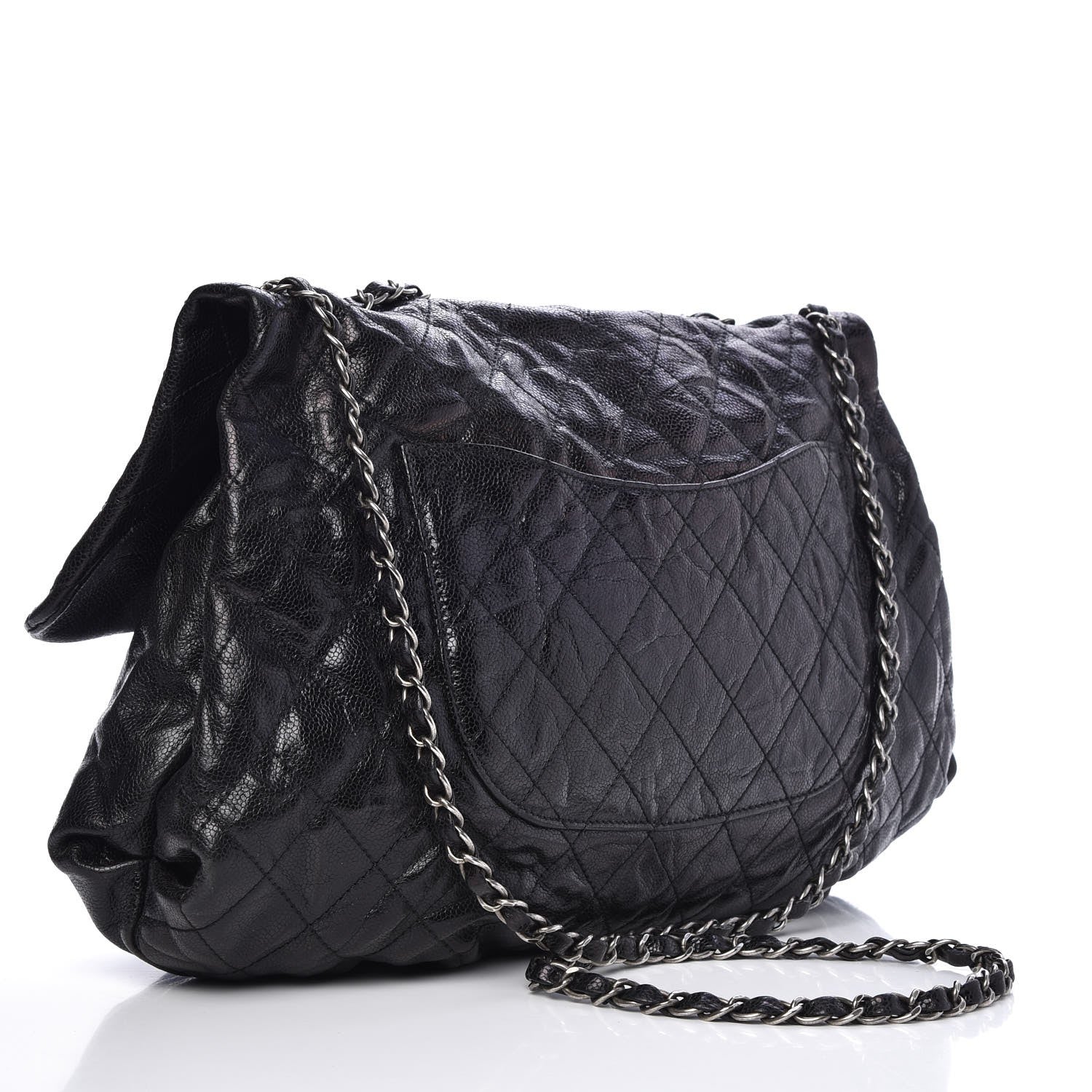 Chanel Crumpled Caviar Quilted Maxi Elastic Flap Black 3 of 7