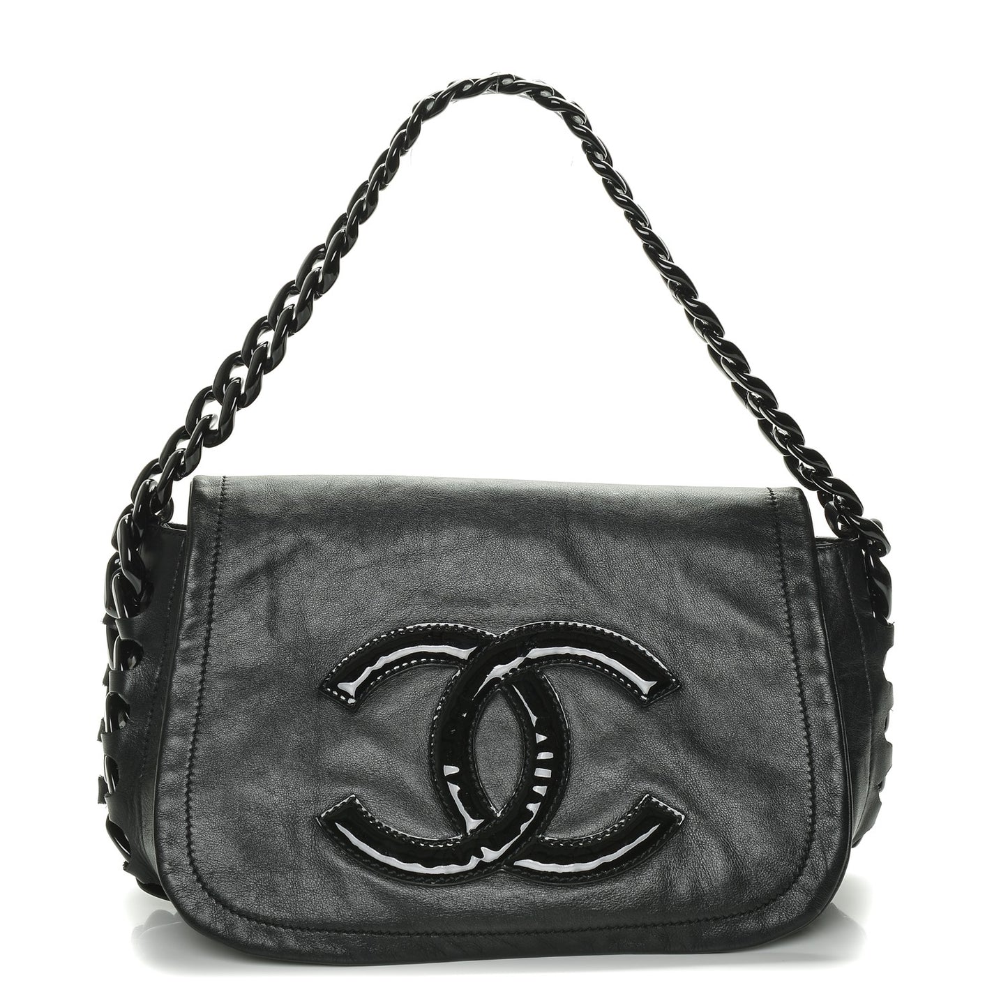 Calfskin Modern Chain Rhodoid Flap Black
