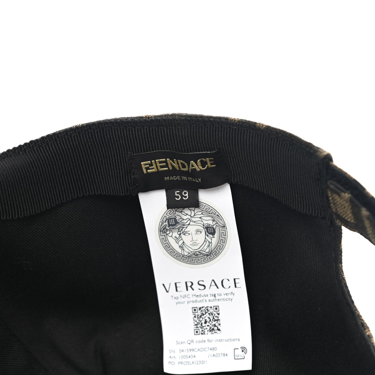 X VERSACE Silk FF Baroque Fendace Foulard Cap 59 Gold