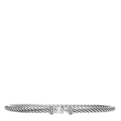 David Yurman Sterling Silver Diamond 3mm Cable Buckle Bracelet 1 of 3
