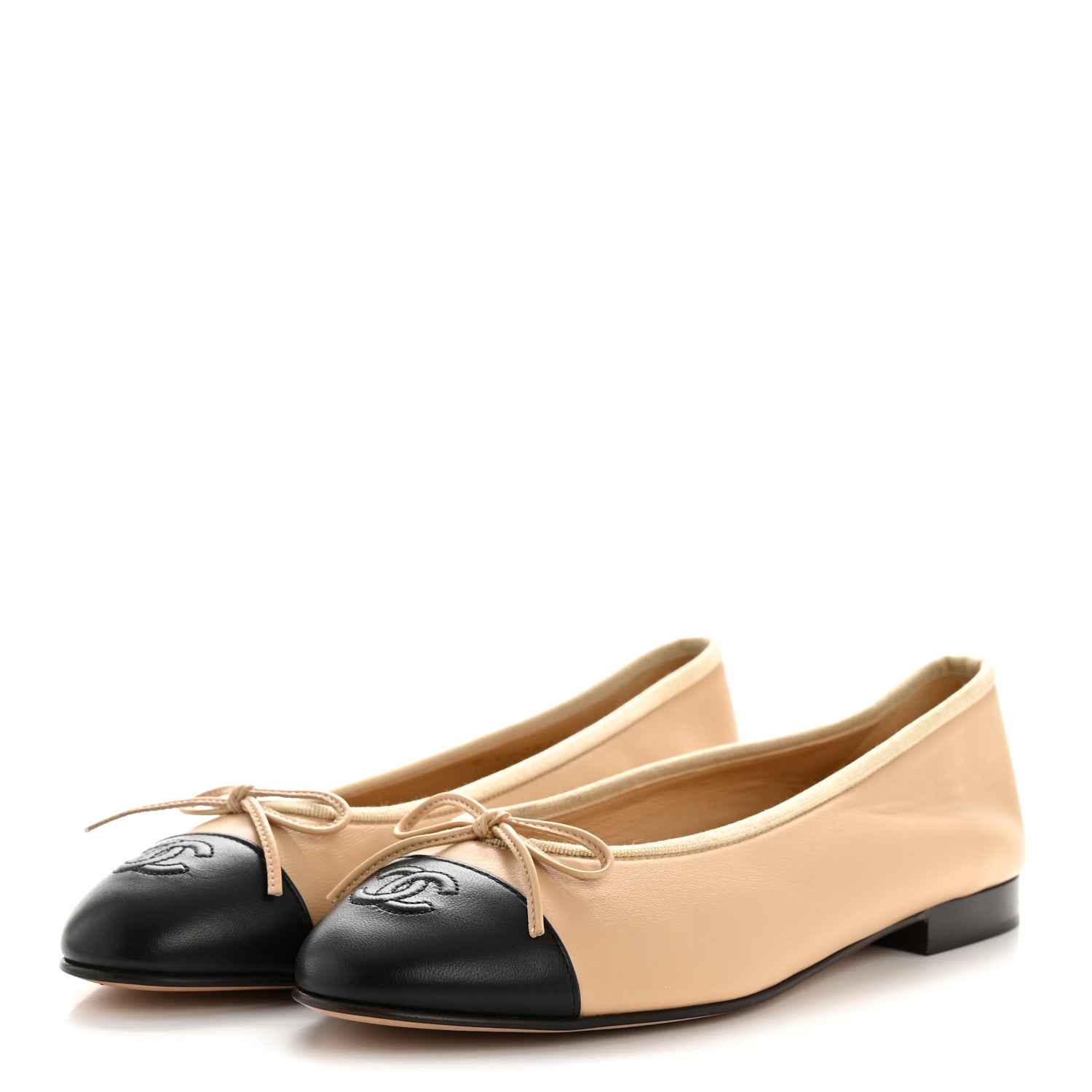 Chanel Lambskin Cap Toe CC Ballerina Flats 39 Beige Black 4 of 10