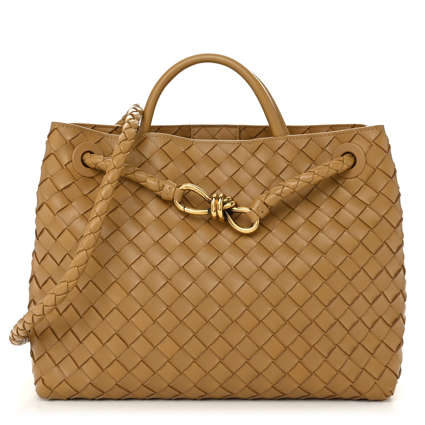 Nappa Intrecciato Medium Andiamo Shoulder Bag Dark Praline