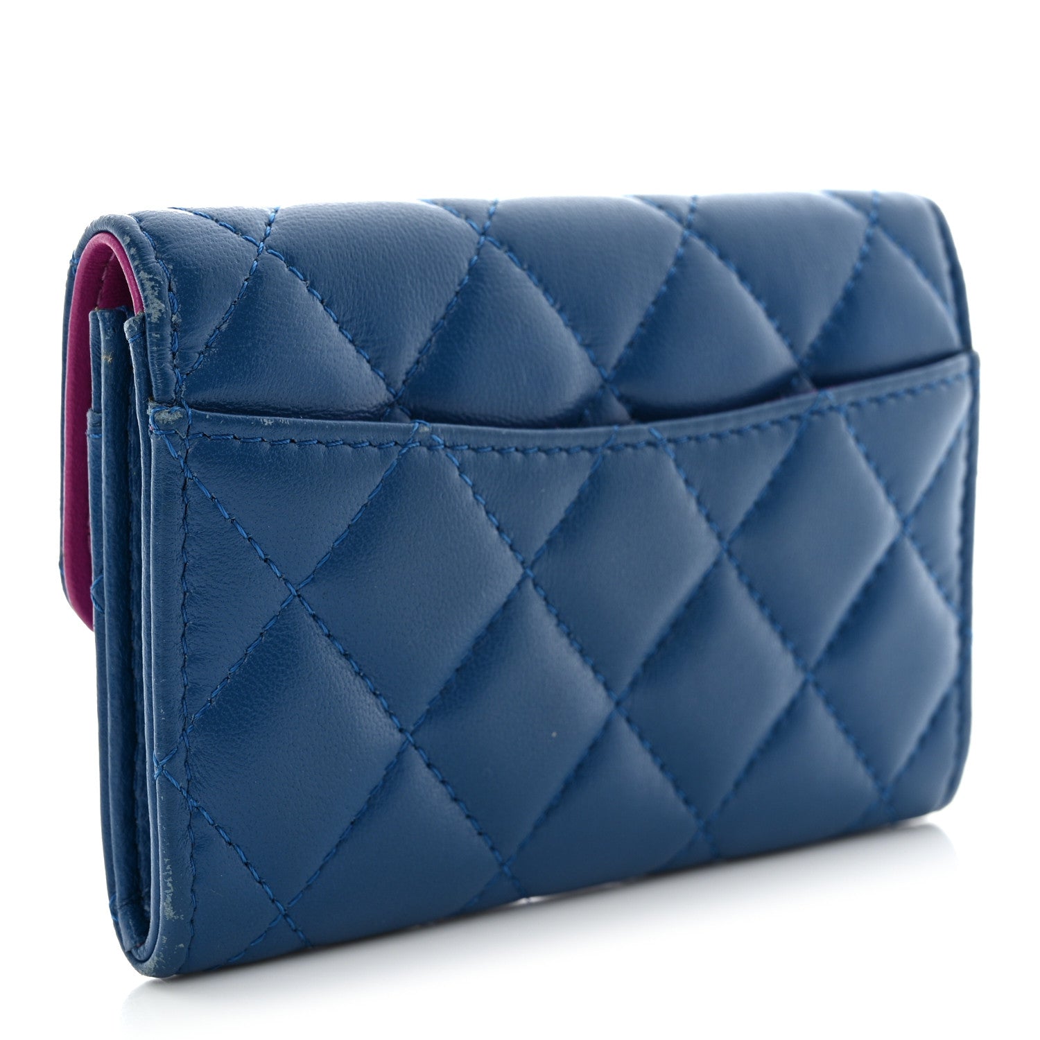 Chanel Lambskin Quilted Flap Card Holder Wallet Blue Pink 3 of 13