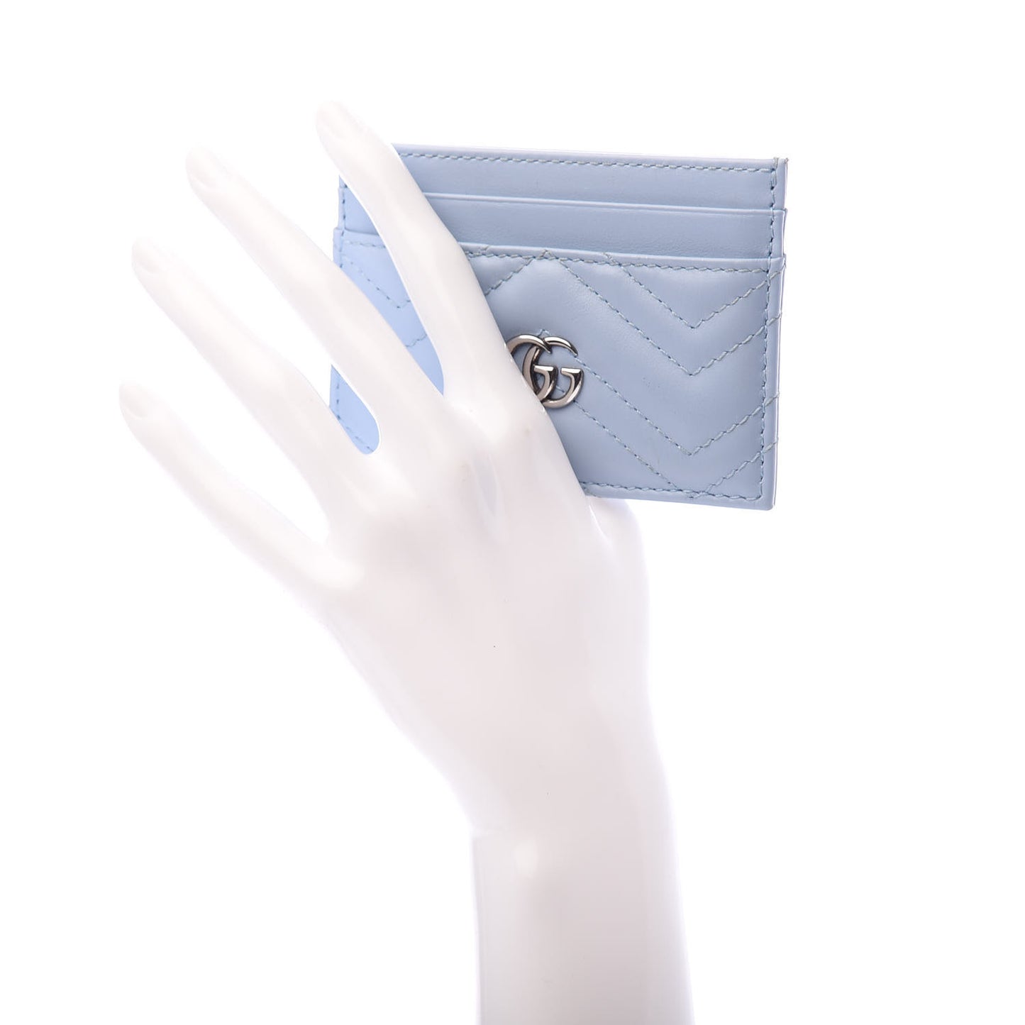 Calfskin Matelasse GG Marmont Card Holder Porcelain Light Blue