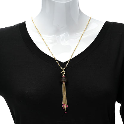 David Yurman 18K Yellow Gold Smoky Quartz Ruby Tassel Pendant Necklace 2 of 5