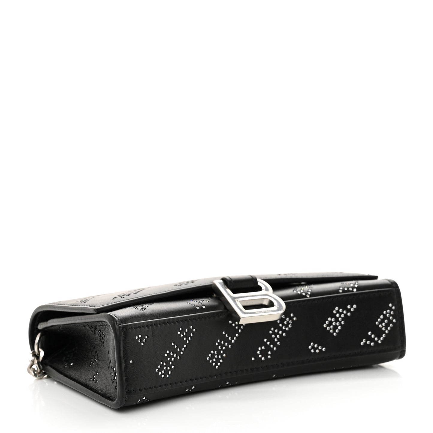 Smooth Calfskin Crystal Diagonal Allover Logo Hourglass Wallet Black