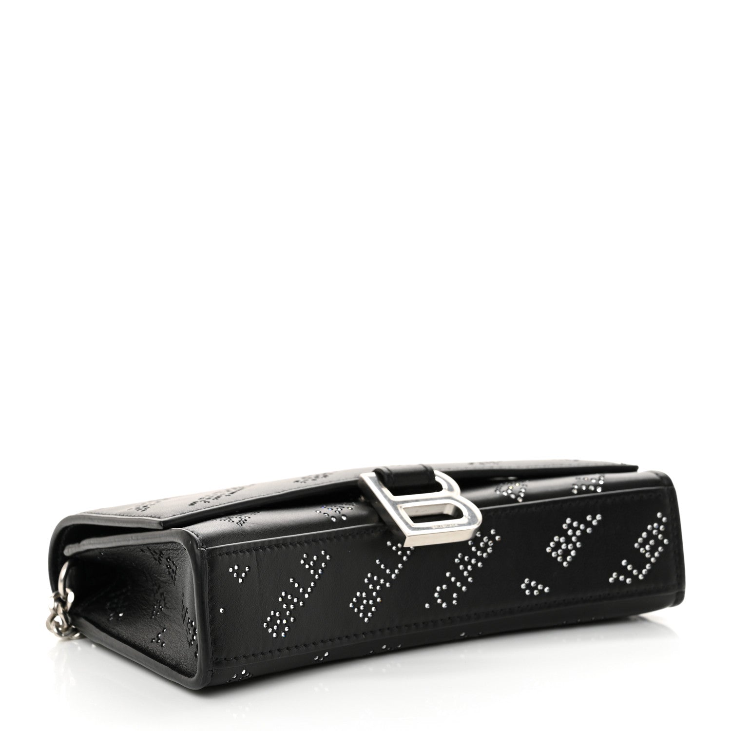 Balenciaga Smooth Calfskin Crystal Diagonal Allover Logo Hourglass Wallet Black 4 of 11
