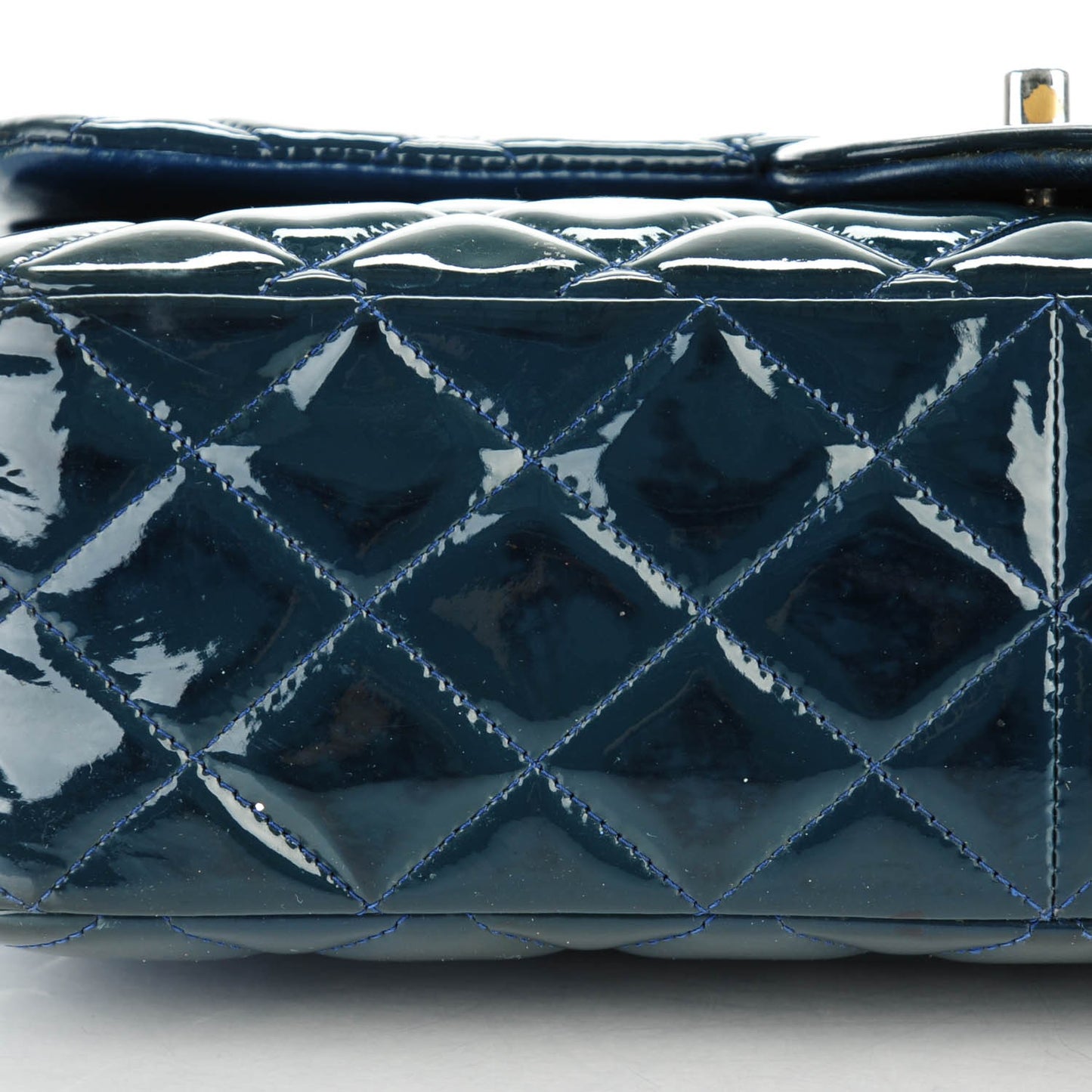 Patent Quilted Jumbo Double Flap Navy Blue