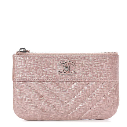 Chanel Metallic Caviar Chevron Quilted Small Vintage Mademoiselle Cosmetic Case Pink 1 of 8
