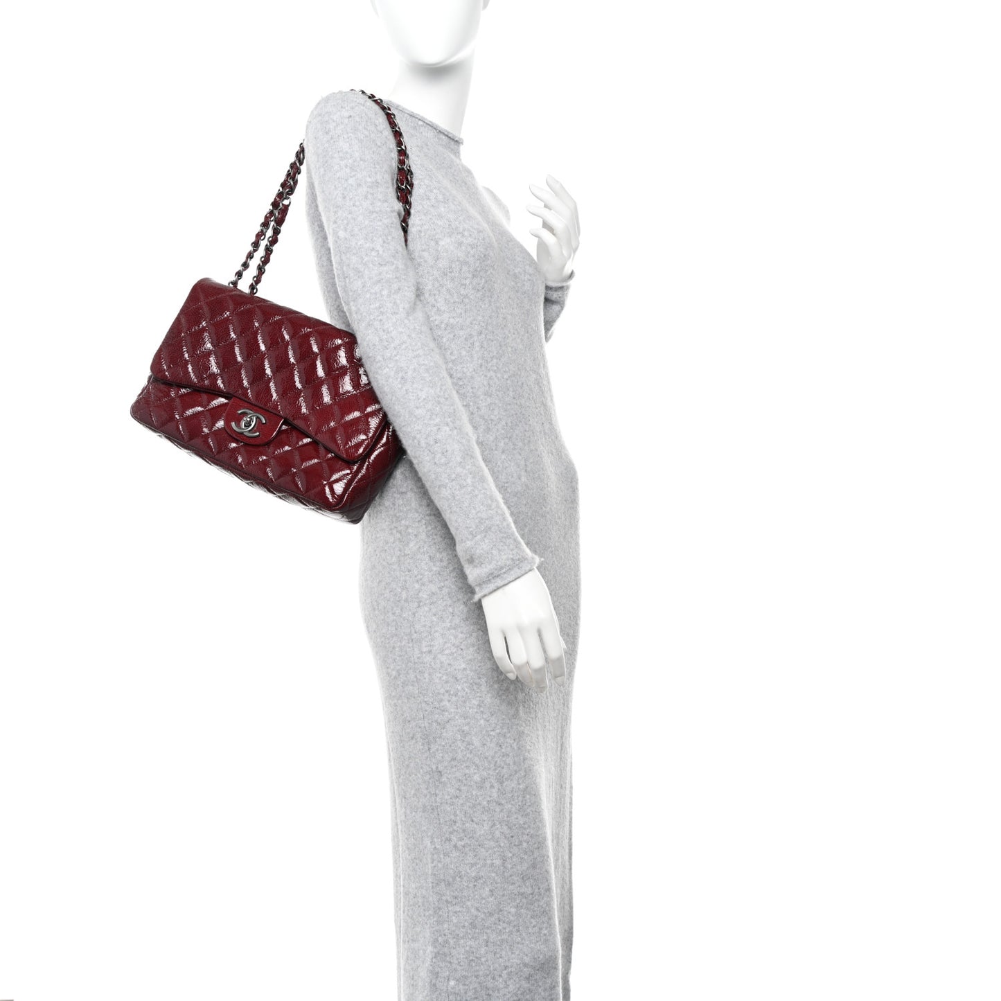 Crinkled Patent Quilted Jumbo Single Flap Burgundy