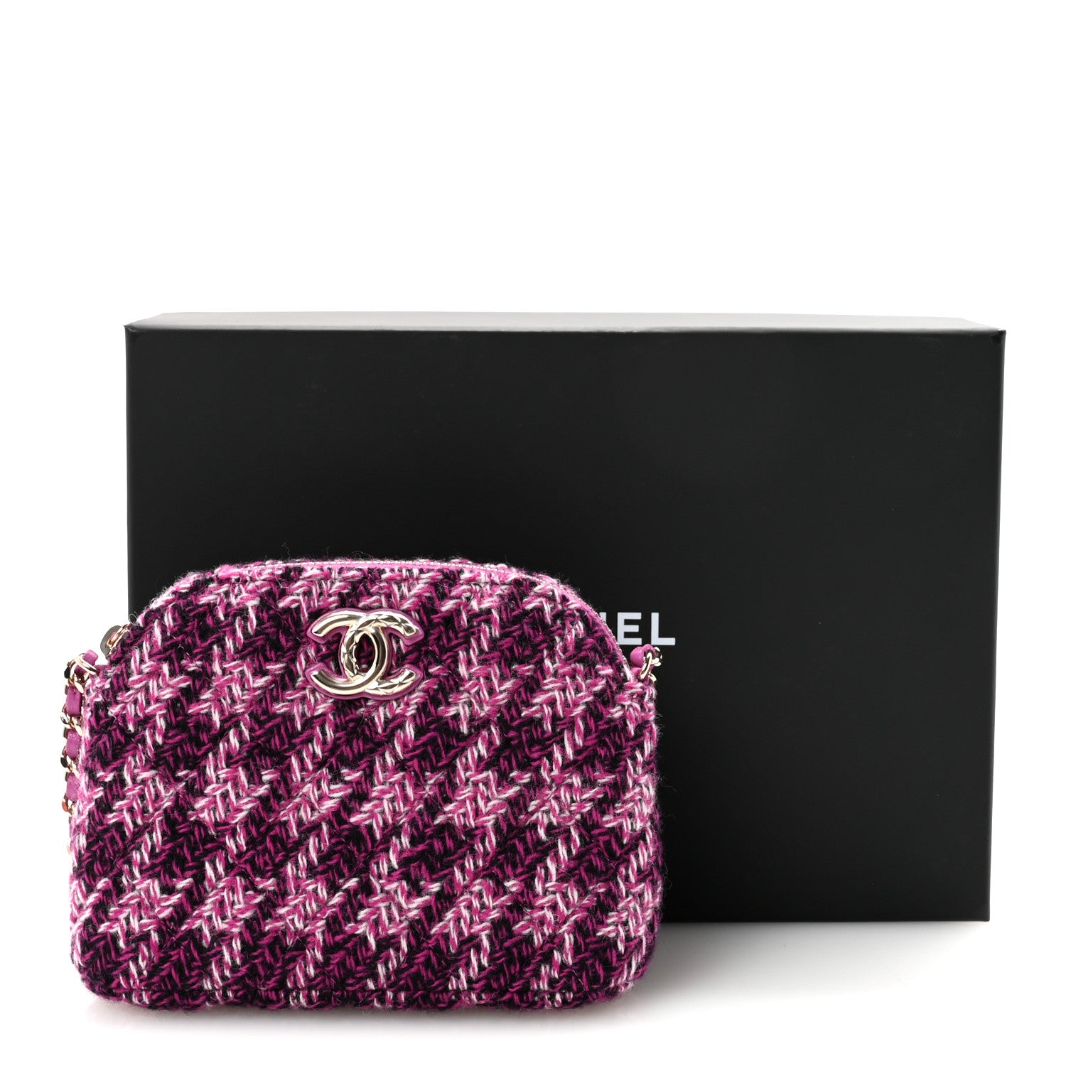 Chanel Tweed Quilted Mini Clutch With Chain Purple 11 of 11