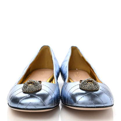 Gucci Metallic Nappa Trapuntata Tiger Head Ballerina Flats 37.5 Cielo 2 of 10