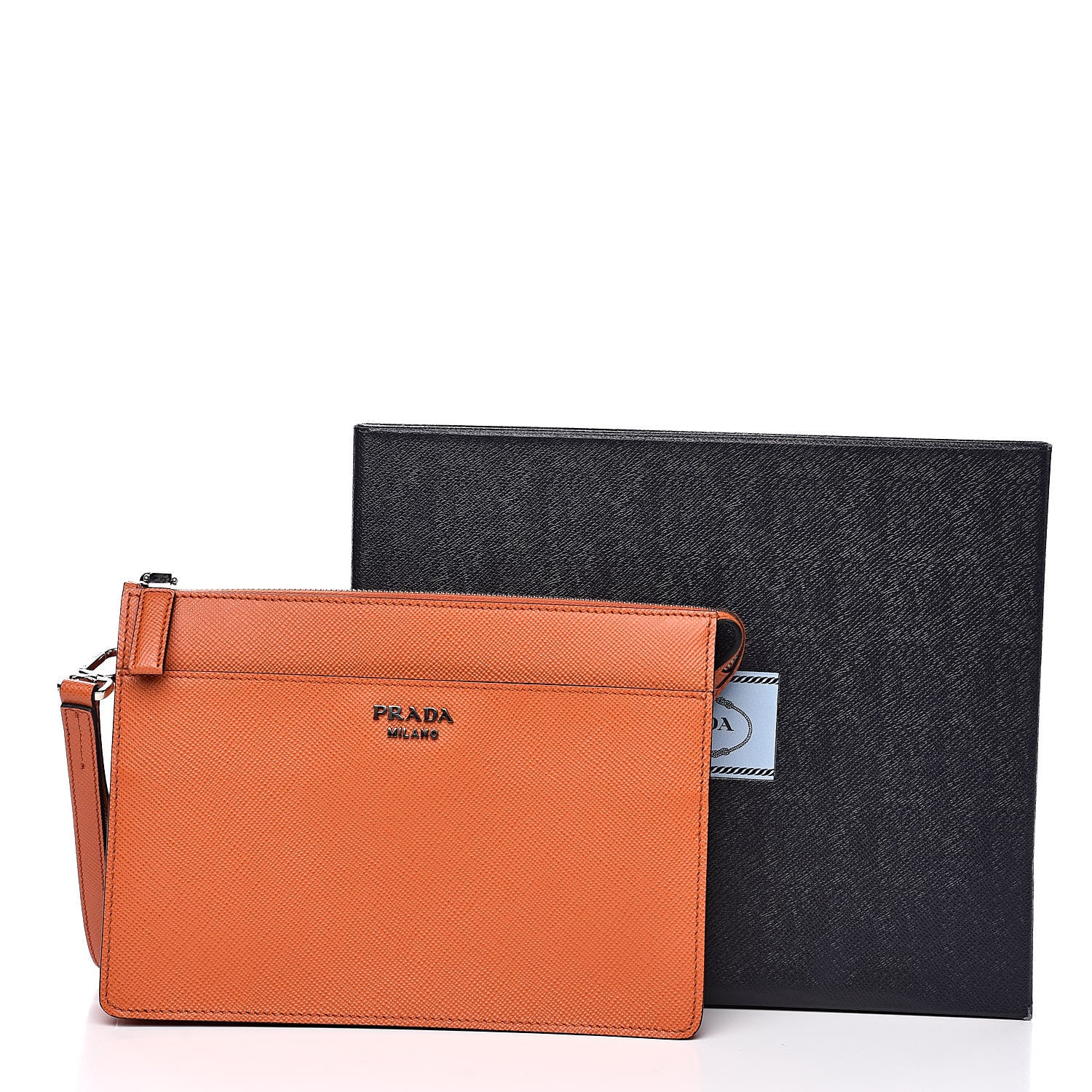 Prada Saffiano Cuir Clutch Wristlet Bag Papaya 10 of 10