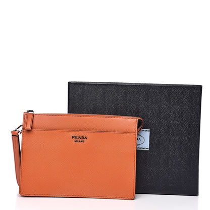 Prada Saffiano Cuir Clutch Wristlet Bag Papaya 10 of 10