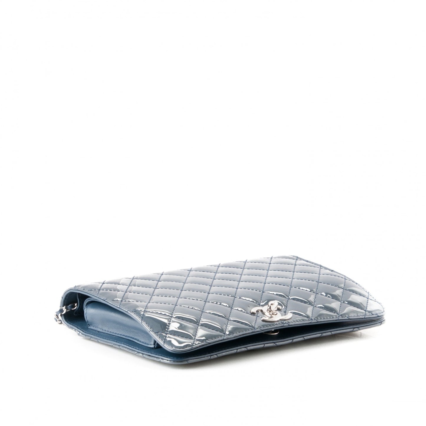 Patent Quilted Clutch Flap Dark Blue
