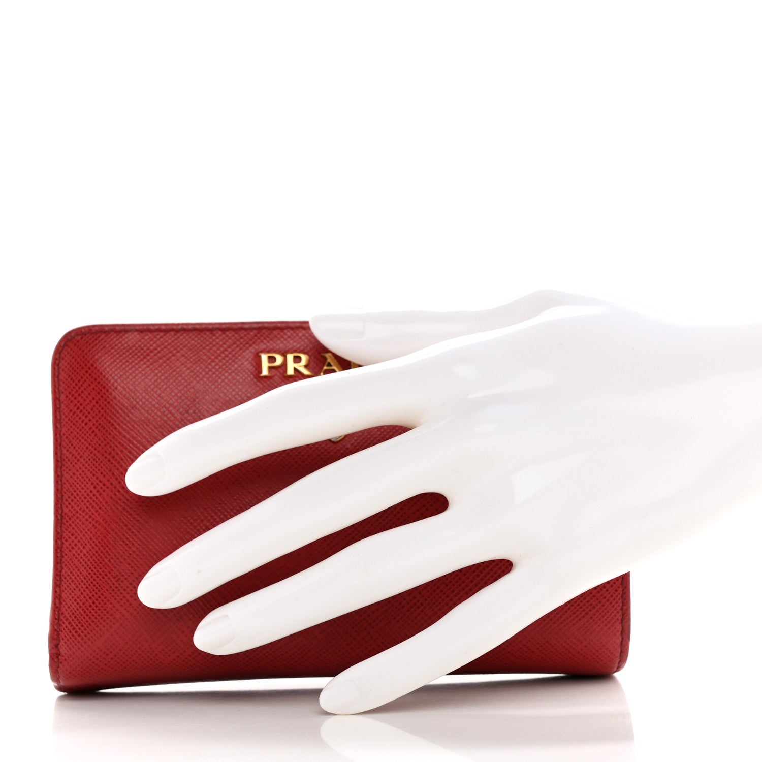 Prada Saffiano Metal Compact Wallet Fuoco 2 of 30