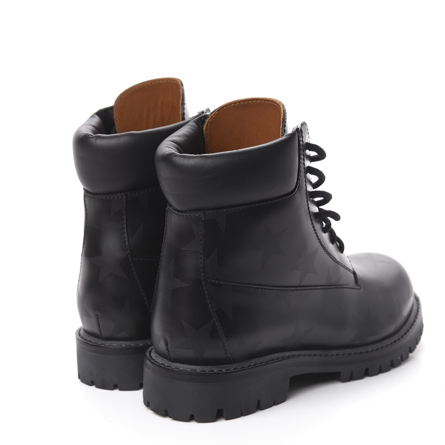Valentino Garavani Calfskin Hologram Star Print Combat Boots 37.5 Black Marine 4 of 9