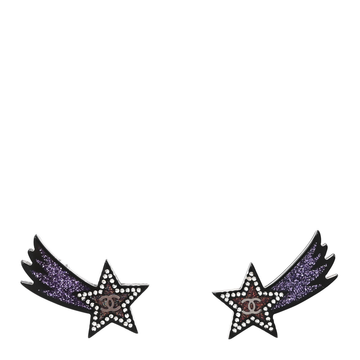 Resin Crystal CC Shooting Star Earrings Silver Purple