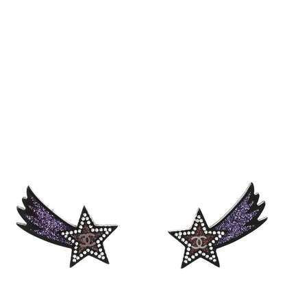 Chanel Resin Crystal CC Shooting Star Earrings Silver Purple 1 of 4