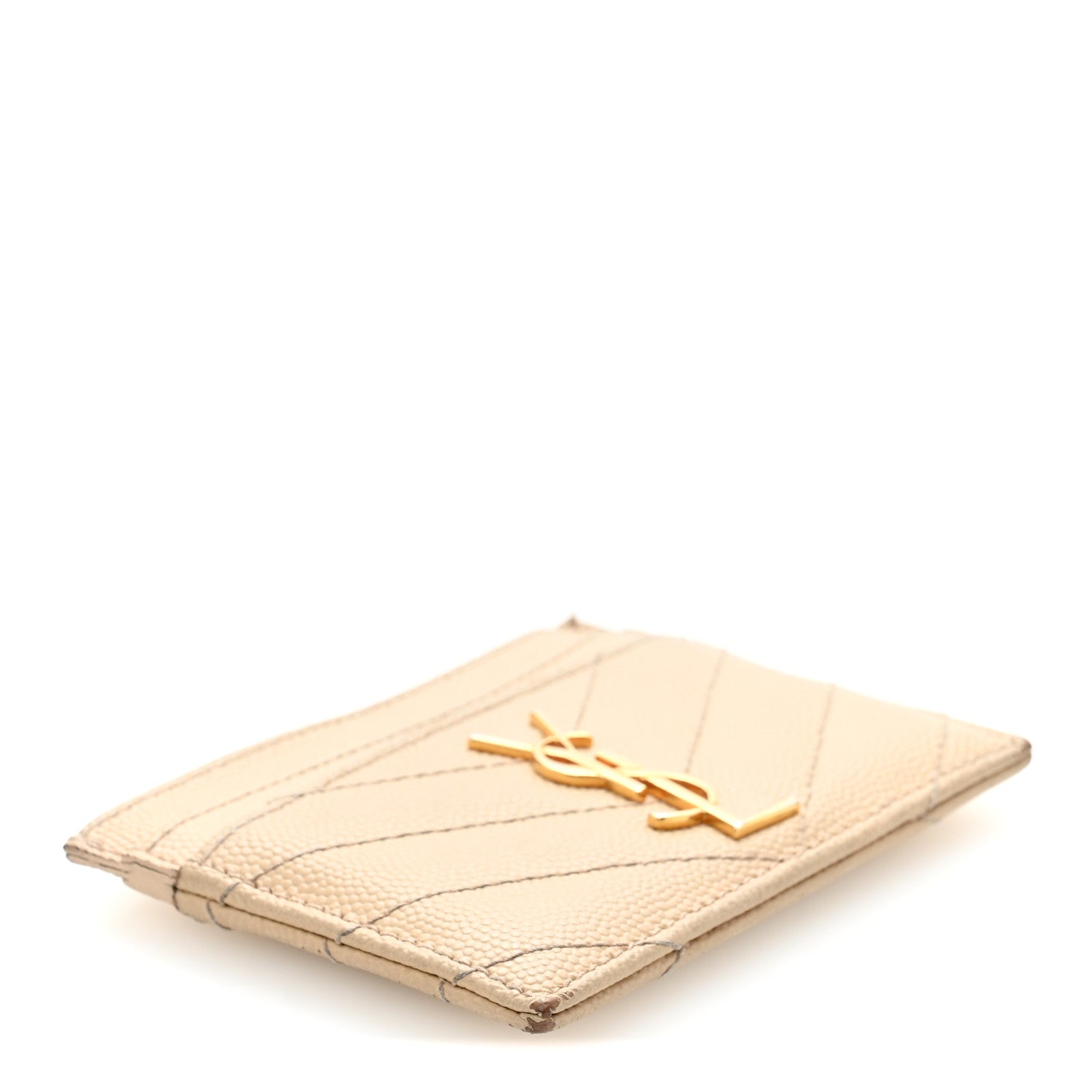 Saint Laurent Grain De Poudre Matelasse Chevron Monogram Credit Card Case Nude Powder 4 of 10