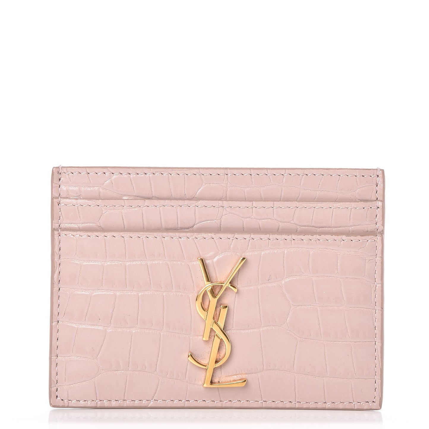 Calfskin Crocodile Embossed Card Case Rose Antic