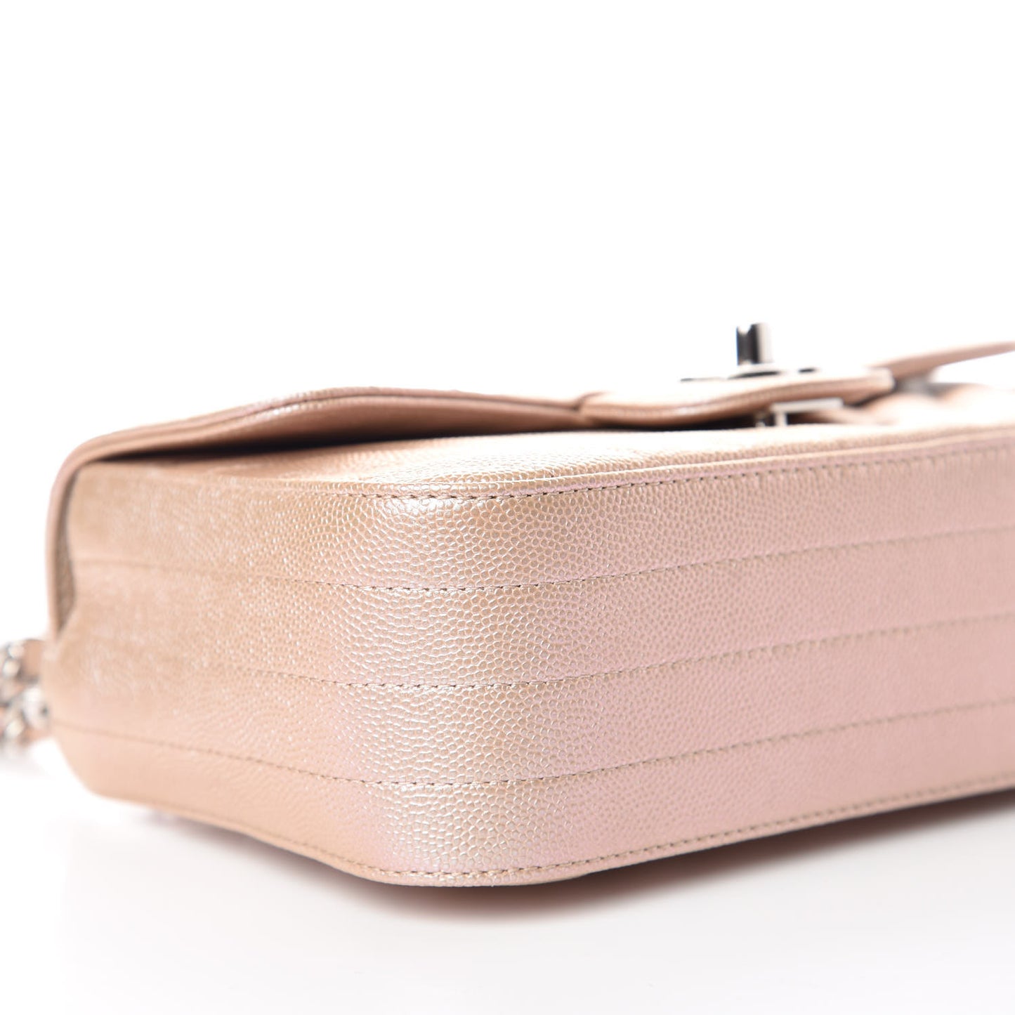 Iridescent Caviar Chevron Quilted Mini Rectangular Flap Light Gold