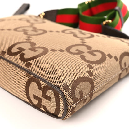 Gucci Monogram Jumbo GG Textured Dollar Calfskin Web Wristlet Messenger Bag Camel Ebony New Acero 9 of 9
