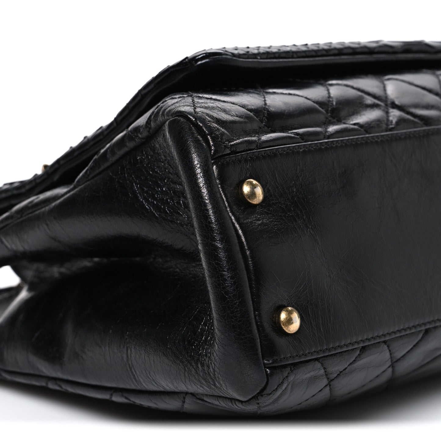 Snakeskin Glazed Calfskin Quilted Urban Mix Tote Black