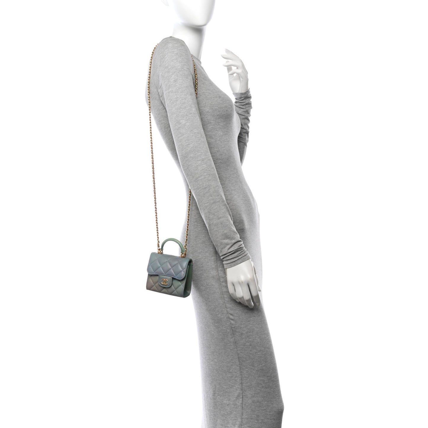 Lambskin Quilted Ombre Top Handle Flap Clutch With Chain Green Purple