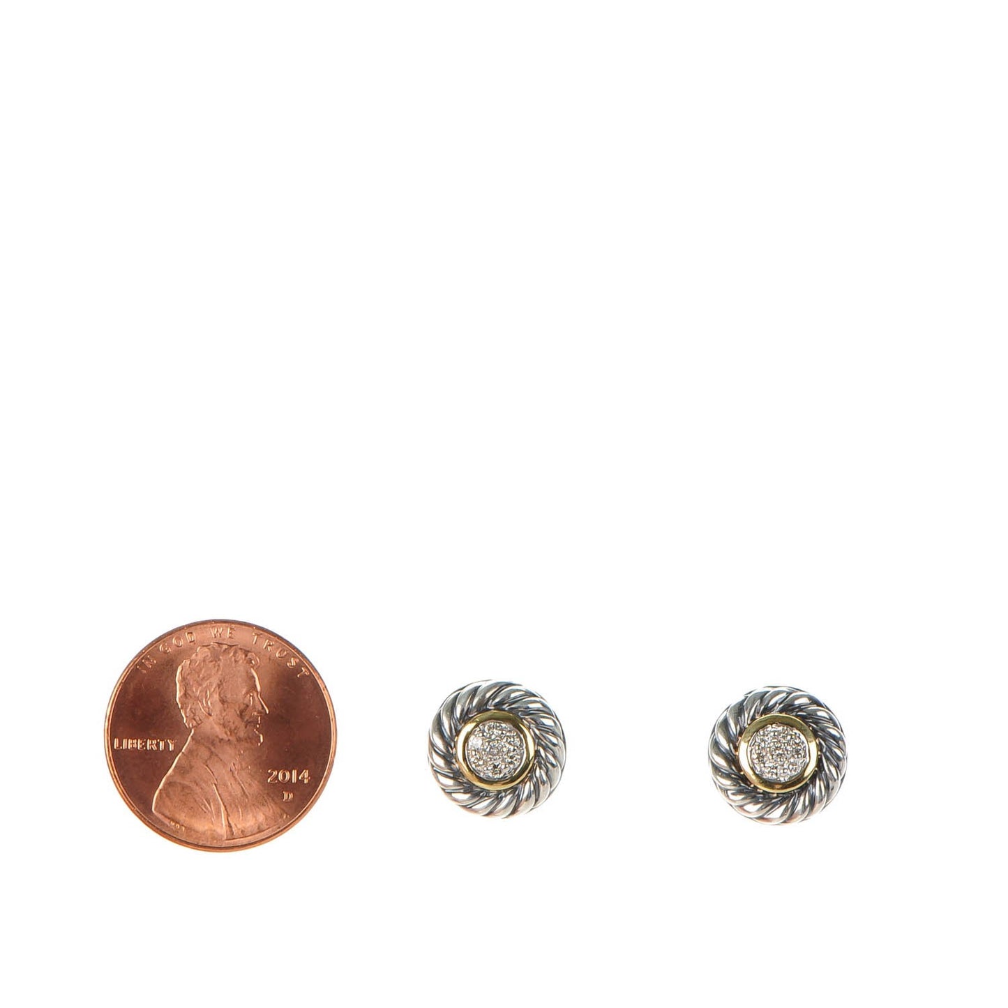 Sterling Silver 18K Yellow Gold Diamond Cookie Cable Earrings