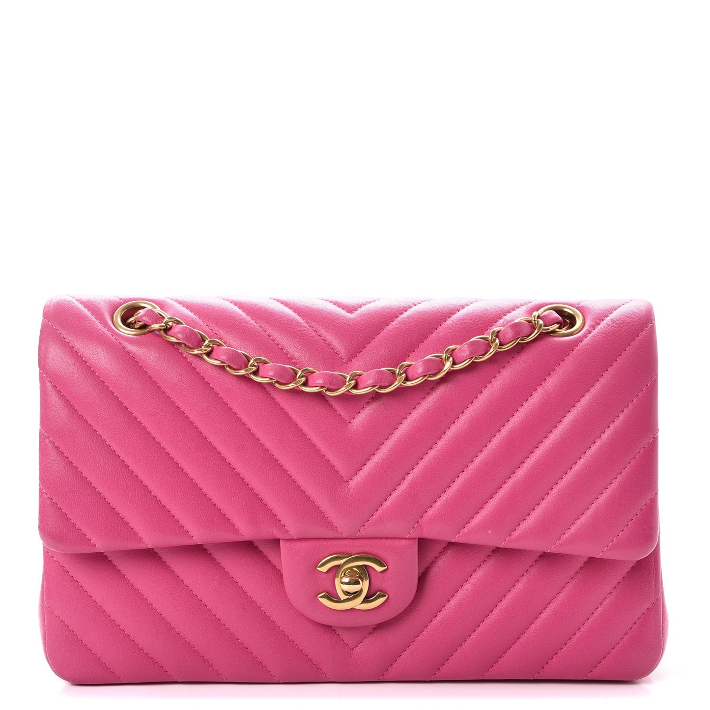 Lambskin Chevron Quilted Medium Double Flap Pink